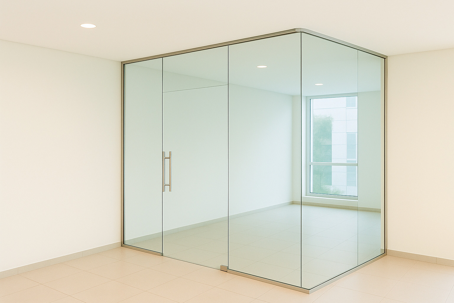 Ambiente moderno com divisórias de vidro